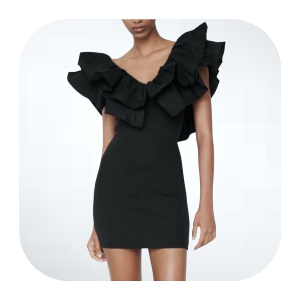 Zara Black Ruffled Mini Dress